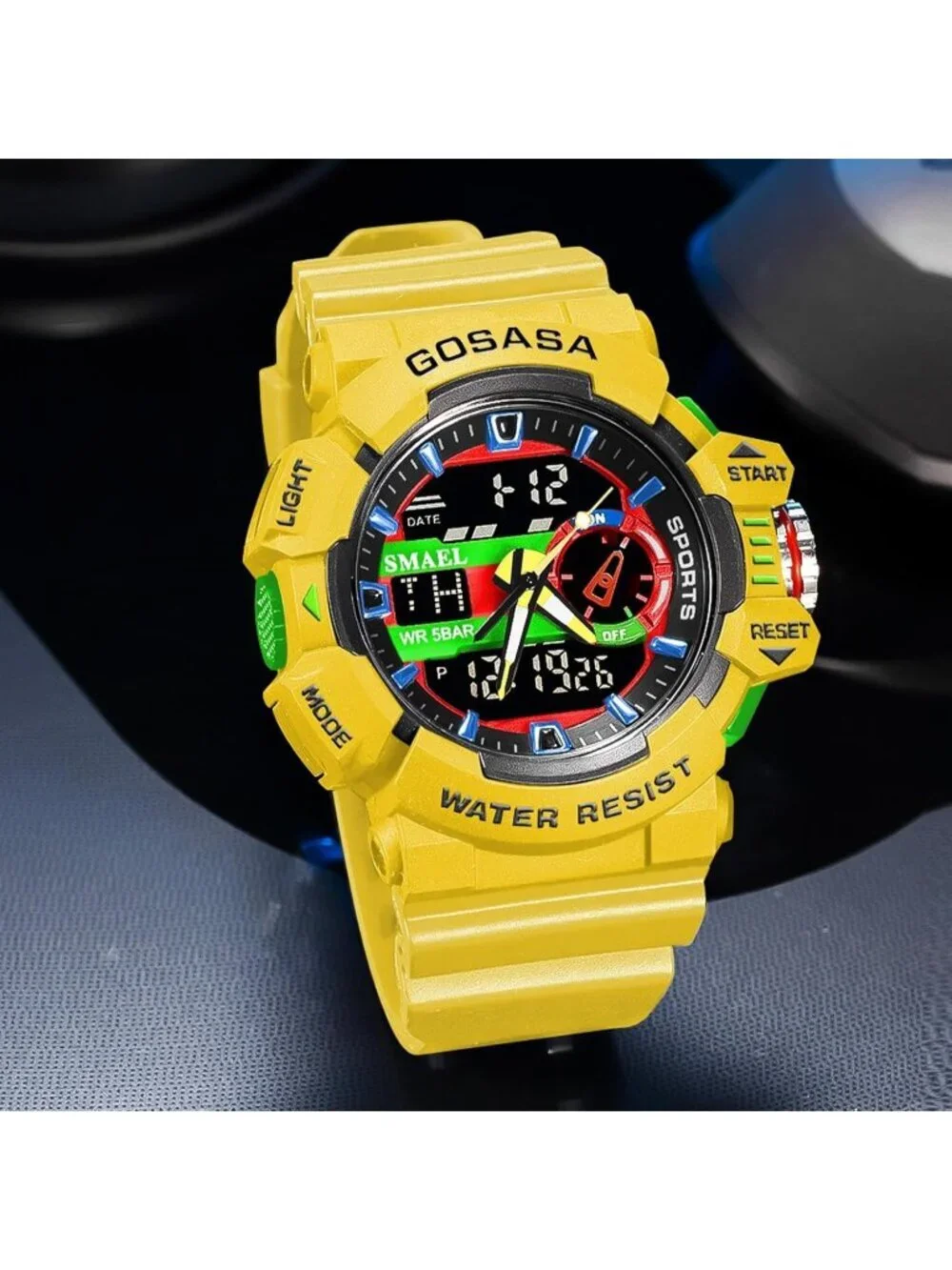 Men All Yellow Analog Quartz S-Shock Waterproof Outdoor Sports LED Digital Watch